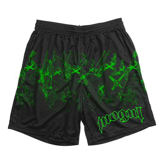 “Like Minded” Mesh Shorts (Black/Green)